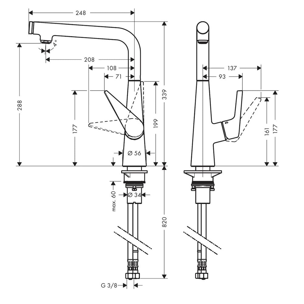 Змішувач для кухні HANSGROHE TALIS SELECT S 72820000 одноважільний, з висувним виливом, хром
