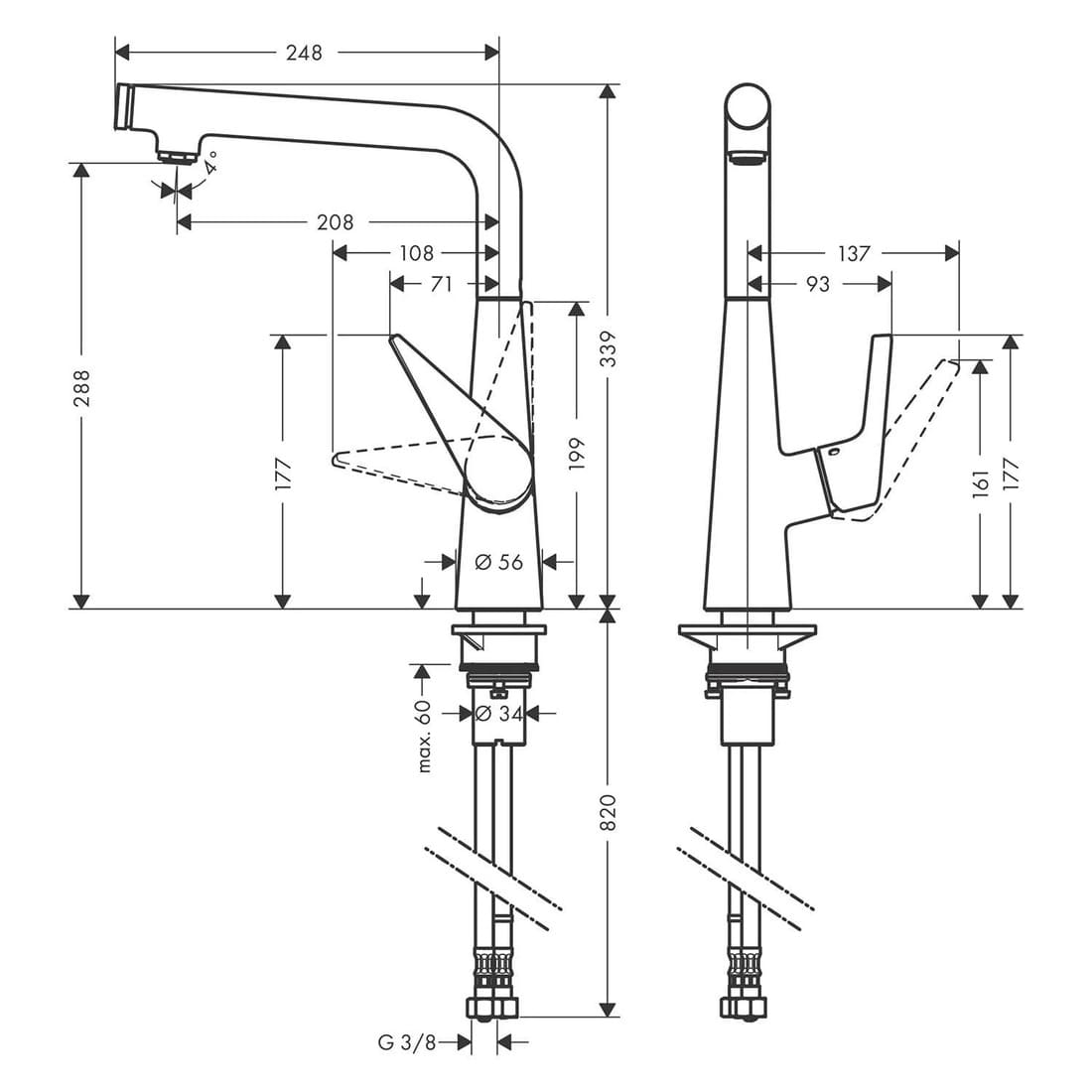 Змішувач для кухні HANSGROHE TALIS SELECT S 72820800 одноважільний, з кнопкою управління, сталевий