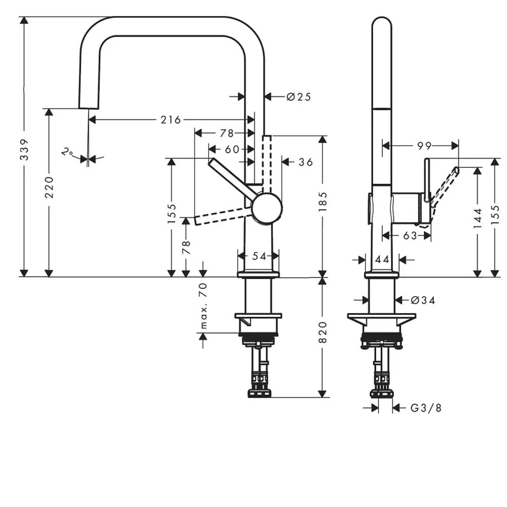 Змішувач для кухні HANSGROHE TALIS M54 72844000 одноважільний, 1jet, Eco, хром