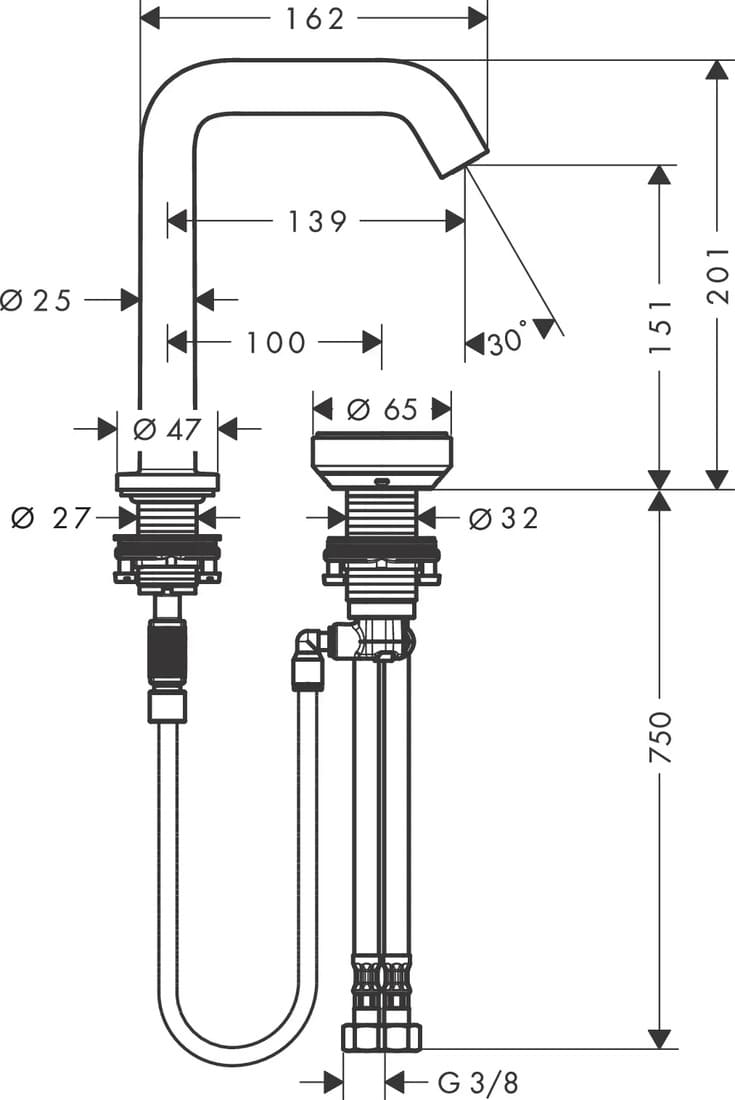 Змішувач для умивальника HANSGROHE TECTURIS S 73353670 CoolStart з донним клапаном, чорний матовий