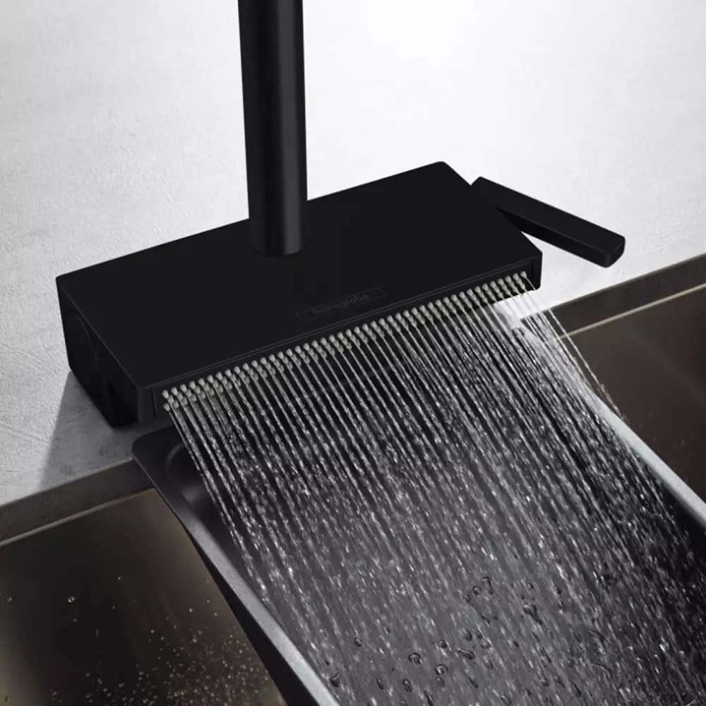 Змішувач для кухні HANSGROHE AQUNO SELECT 73830670 одноважільний, 2jet, з висувним виливом, sBox, чорний