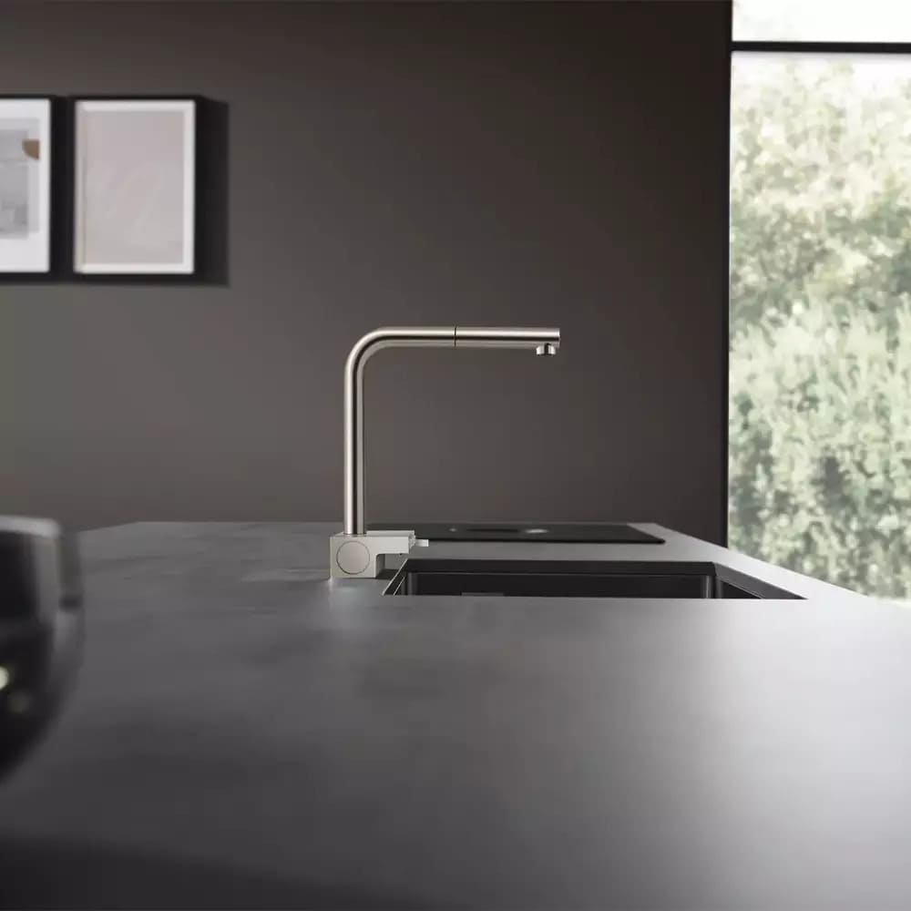 Змішувач для кухні HANSGROHE AQUNO SELECT 73830800 одноважільний, 2jet, з висувним виливом, sBox, сталевий