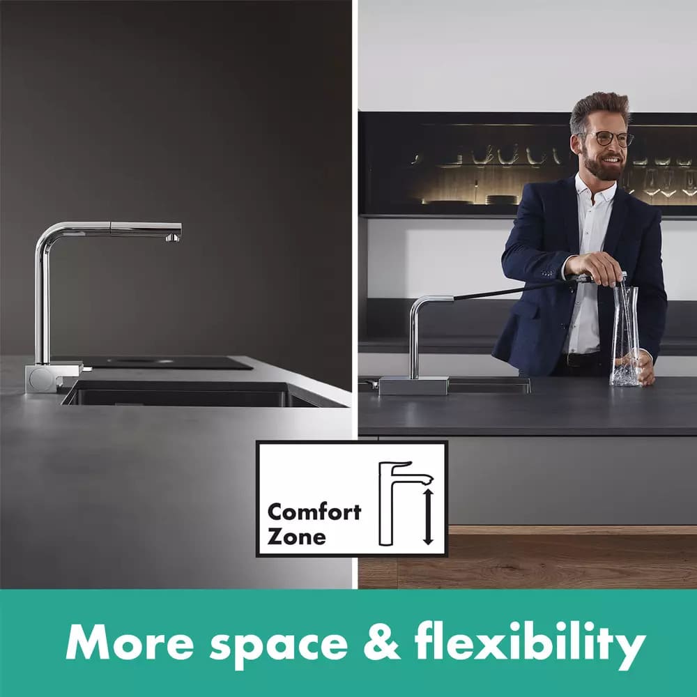 Змішувач для кухні HANSGROHE AQUNO SELECT 73830800 одноважільний, 2jet, з висувним виливом, sBox, сталевий