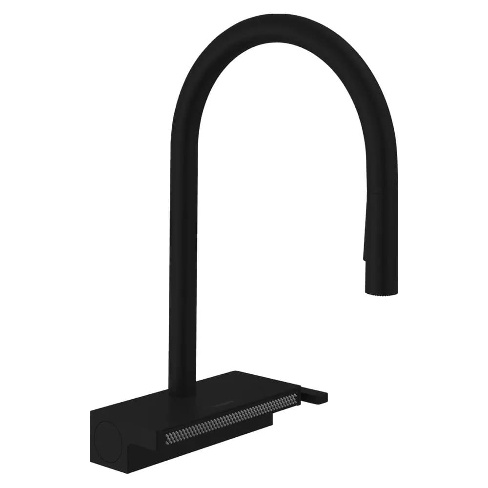 Змішувач для кухні HANSGROHE AQUNO 73831670 одноважільний, 3jet, з висувним виливом, sBox, чорний