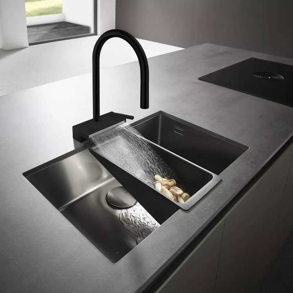 Змішувач для кухні HANSGROHE AQUNO 73831670 одноважільний, 3jet, з висувним виливом, sBox, чорний