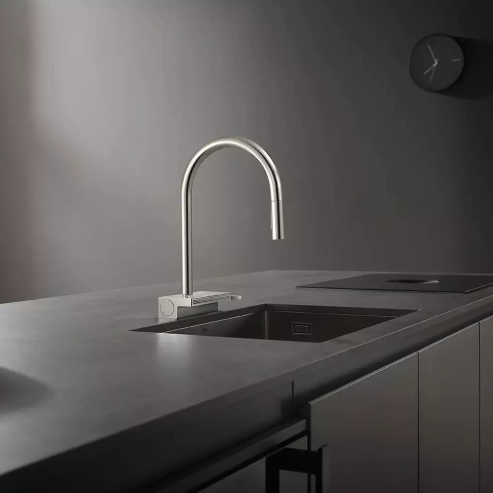 Змішувач для кухні HANSGROHE AQUNO SELECT 73831800 одноважільний, 3jet, з висувним виливом, sBox, сталевий