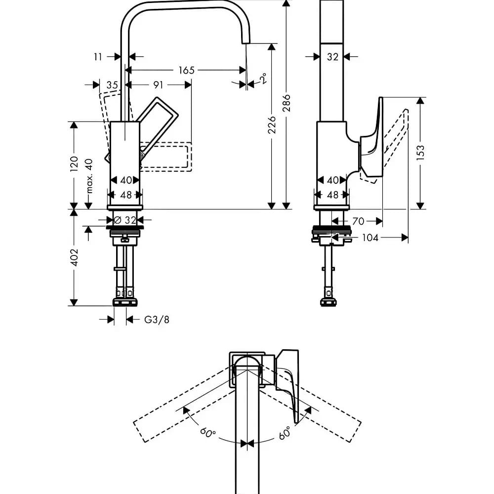 Змішувач для умивальника HANSGROHE METROPOL 74511000 одноважiльний з донним клапаном push-open, хром