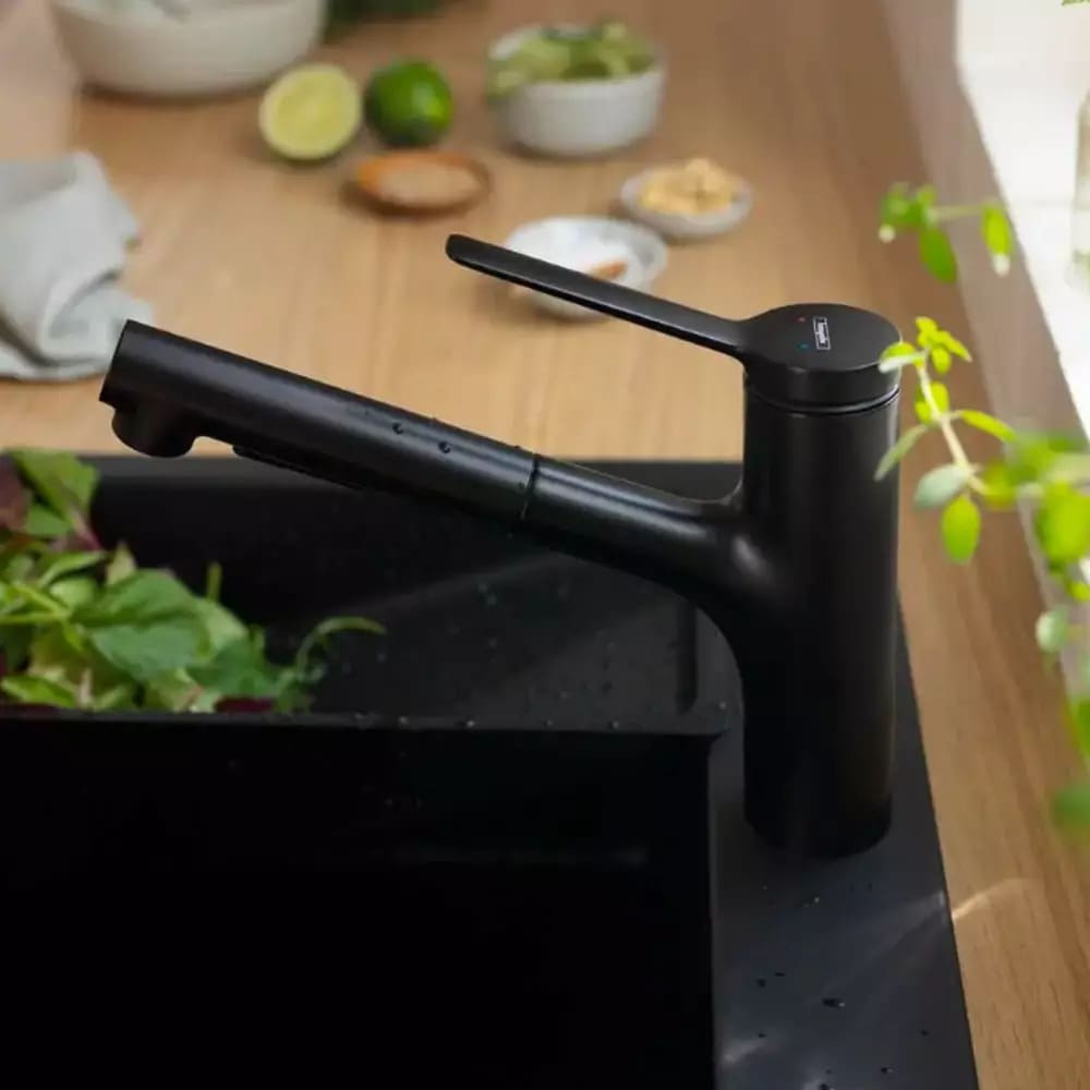 Змішувач для кухні HANSGROHE ZESIS 74800670 2jet, з висувним виливом, чорний
