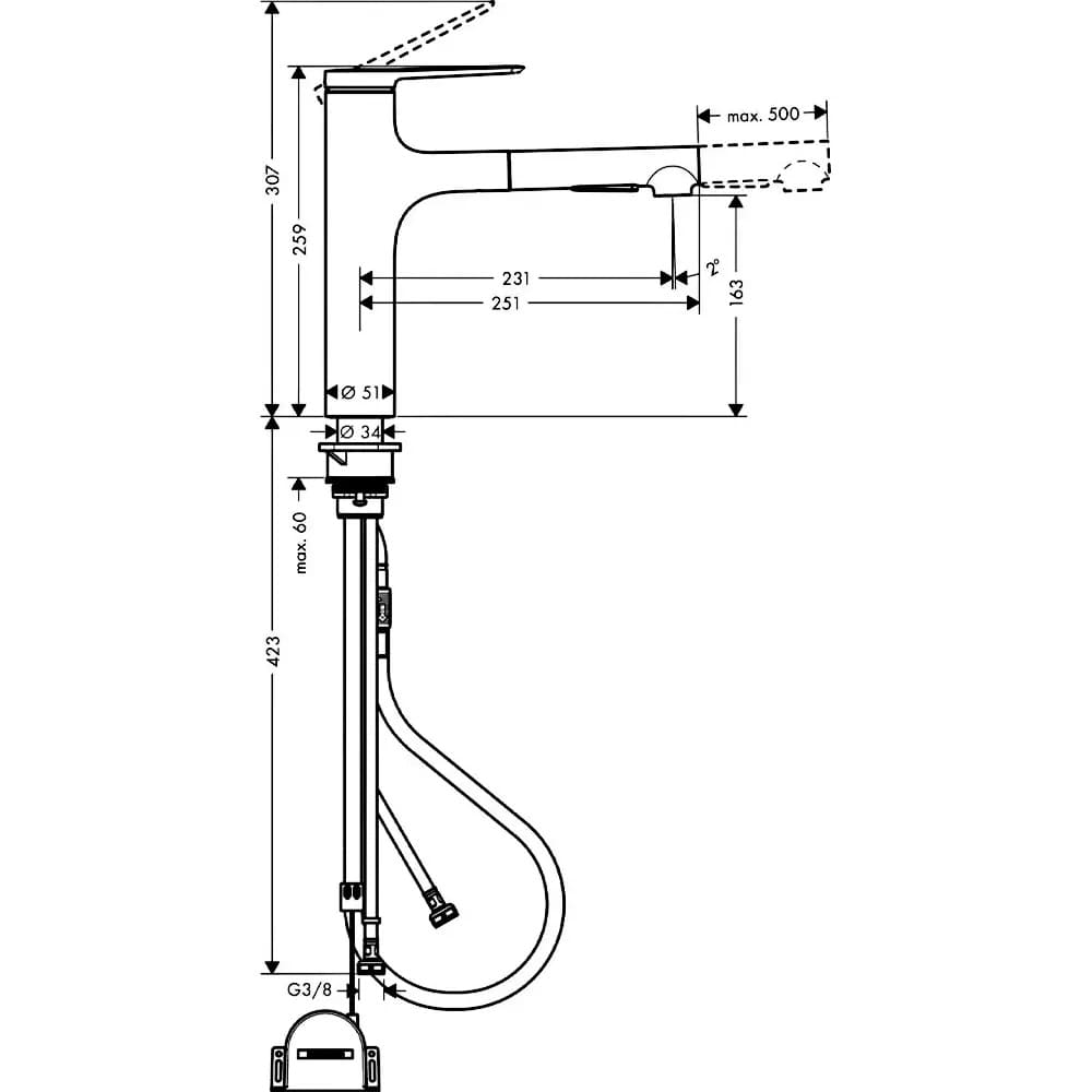 Змішувач для кухні HANSGROHE ZESIS 74804670 2jet, з висувним виливом, чорний