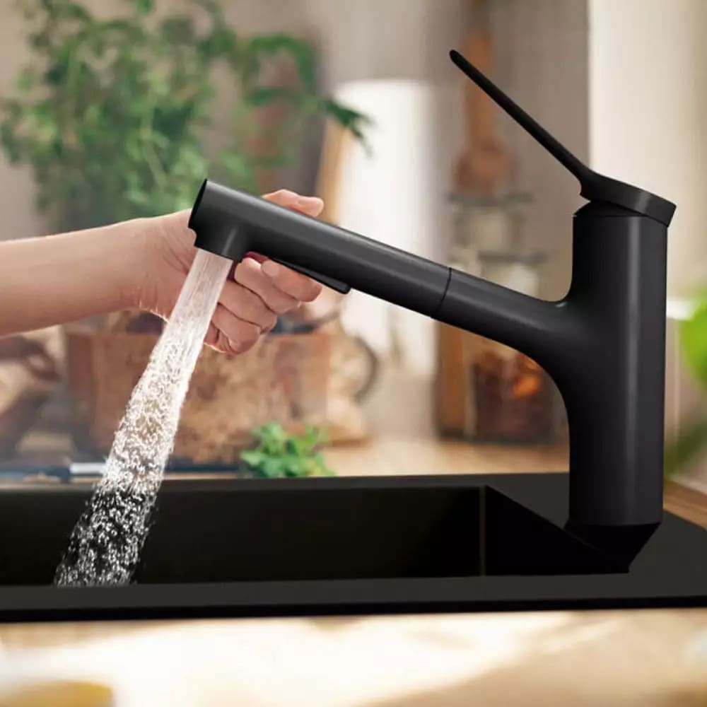 Змішувач для кухні HANSGROHE ZESIS 74804670 2jet, з висувним виливом, чорний