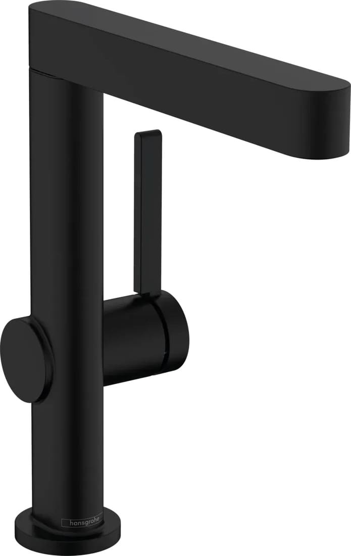 Змішувач для умивальника HANSGROHE FINORIS 76060670 з поворотним виливом, зі зливним гарнітуром push-open, чорний матовий