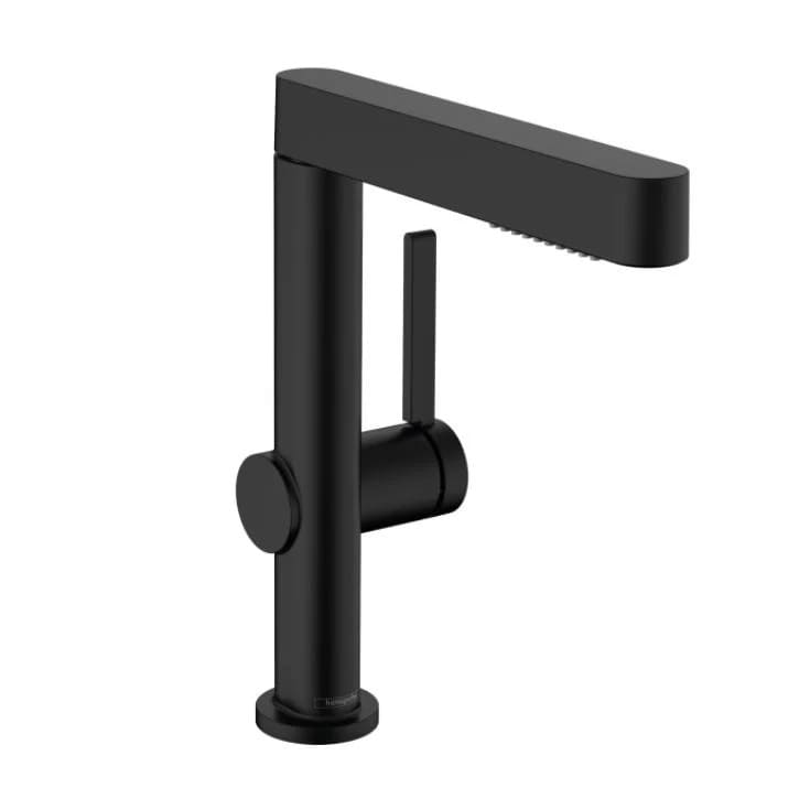 Змішувач для умивальника з висувним виливом (2 струї) HANSGROHE FINORIS 76063670 чорний матовий