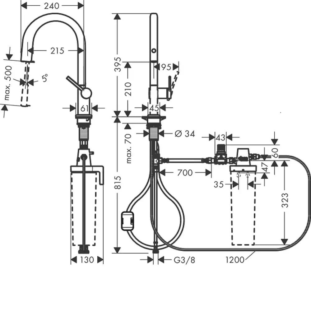 Змішувач для кухні HANSGROHE AQITTURA M91 76803000 1jet, з висувним виливом, хром