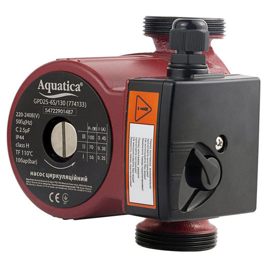 Насос циркуляційний Aquatica 774133 (GPD25-6S/130) 100Вт Hmax 6м Qmax 75л/хв Ø1½" 130мм + гайки Ø1"