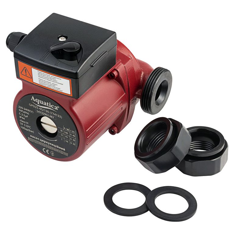 Насос циркуляційний Aquatica 774133 (GPD25-6S/130) 100Вт Hmax 6м Qmax 75л/хв Ø1½" 130мм + гайки Ø1"