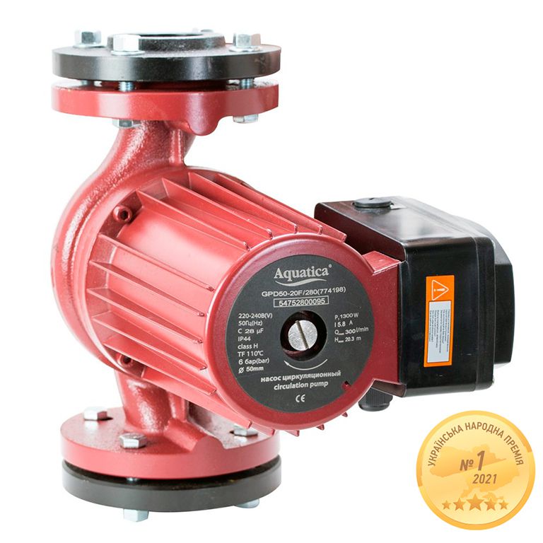 Насос циркуляційний Aquatica 774169 (GPD65-12F/300) фланц 1.3кВт Hmax 12.3м Qmax 550л/хв DN65 300мм + відпов флан