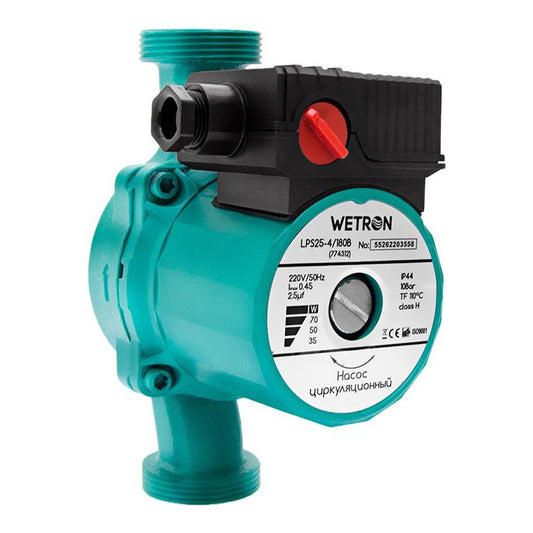 Насос циркуляційний Wetron 774332 (LPS25-6/180G) 100Вт Hmax 6м Qmax 50л/хв Ø1½" 180мм зел + гайки Ø1"