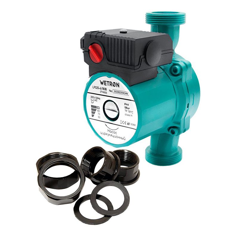 Насос циркуляційний Wetron 774332 (LPS25-6/180G) 100Вт Hmax 6м Qmax 50л/хв Ø1½" 180мм зел + гайки Ø1"