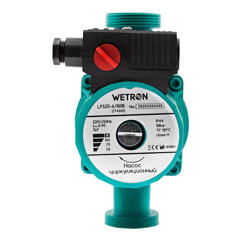 Насос циркуляційний Wetron 774332 (LPS25-6/180G) 100Вт Hmax 6м Qmax 50л/хв Ø1½" 180мм зел + гайки Ø1"
