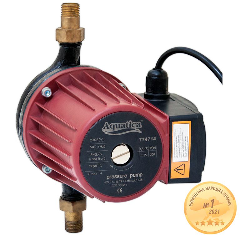 Насос для підвищення тиску 270Вт Hmax 12м Qmax 47л/хв Ø¾" 195мм + гайки Ø½" Aquatica GPD15-12A/195 (774714)