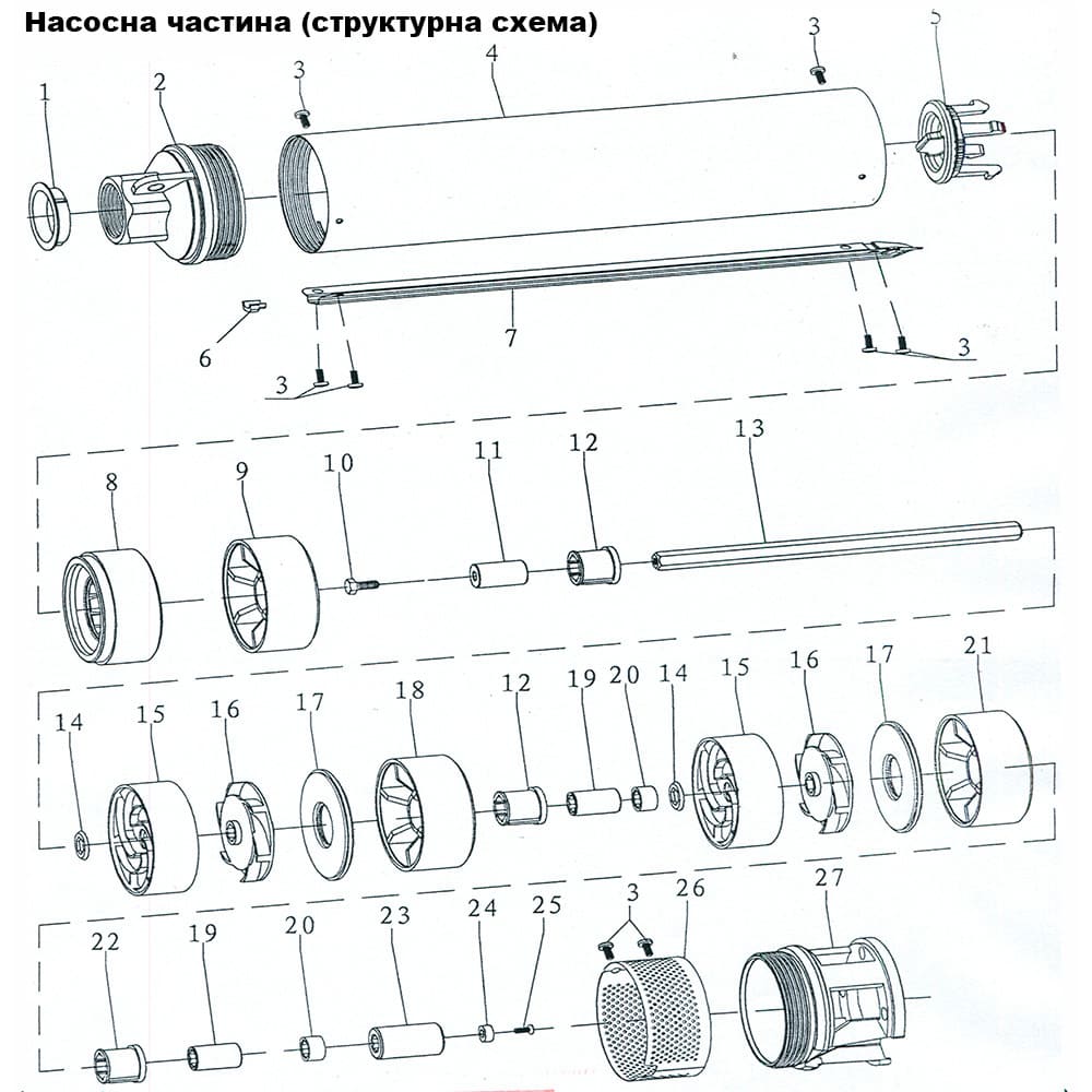 Насос Dongyin 777105 Відцентровий 1.1кВт H 163(125)м Q 45(30)л/хв Ø80мм (3SDm1.8/38)