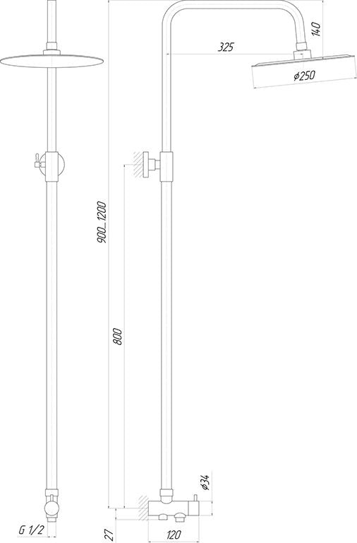 Душова колона Globus Lux ALPEN SB-BAR-0101 стійка + 2 лійки + 2 душ.шланга, Нержавійка