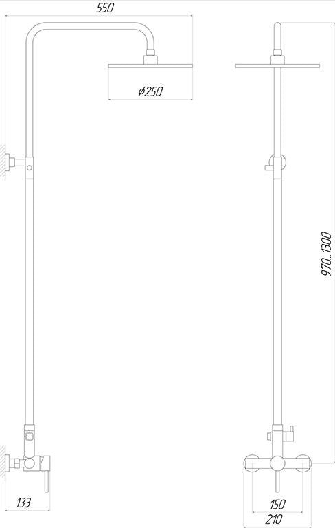 Душова система Globus Lux ALPEN SBT1-SH-05 Нержавійка, ручна пласт.лійка, Тропік D250мм