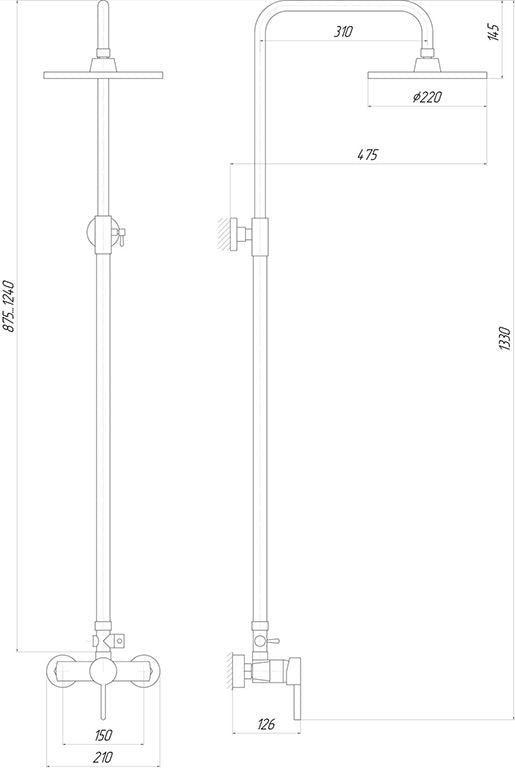 Душова система Globus Lux DS-007A LAZER з тропічним душем, латунь