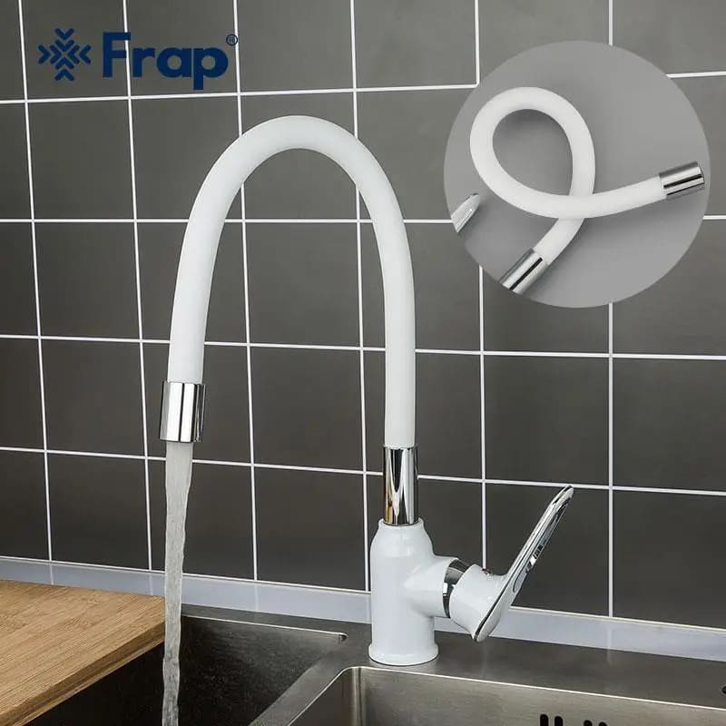 Змішувач для кухні FRAP F4049 з гнучким виливом, білий/ хром