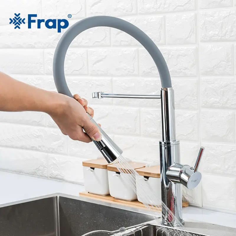 Змішувач для кухні FRAP F4452-6 з гнучким виливом, 2 режими, сірий/ хром