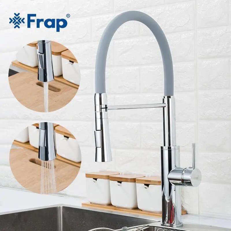 Змішувач для кухні FRAP F4452-6 з гнучким виливом, 2 режими, сірий/ хром