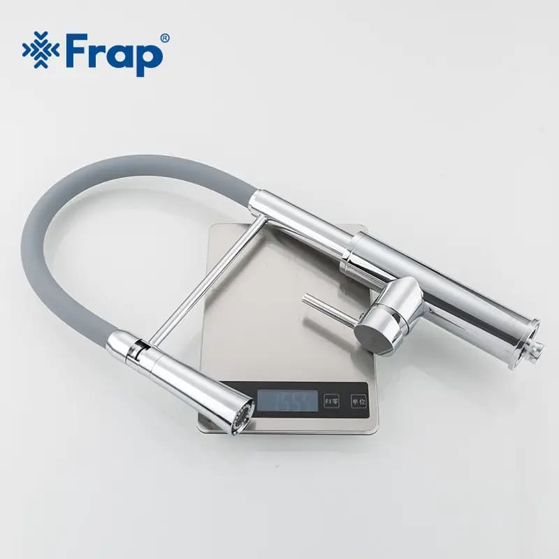 Змішувач для кухні FRAP F4452-6 з гнучким виливом, 2 режими, сірий/ хром