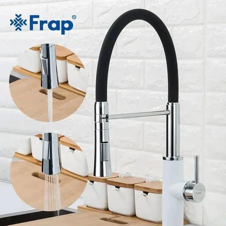 Змішувач для кухні FRAP F4452-8 з гнучким виливом, з висувним виливом, 2 режими, чорний/ хром