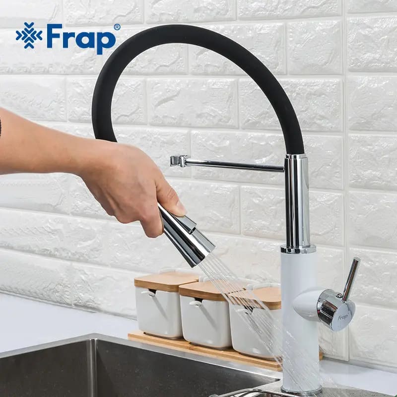 Змішувач для кухні FRAP F4452-8 з гнучким виливом, з висувним виливом, 2 режими, чорний/ хром