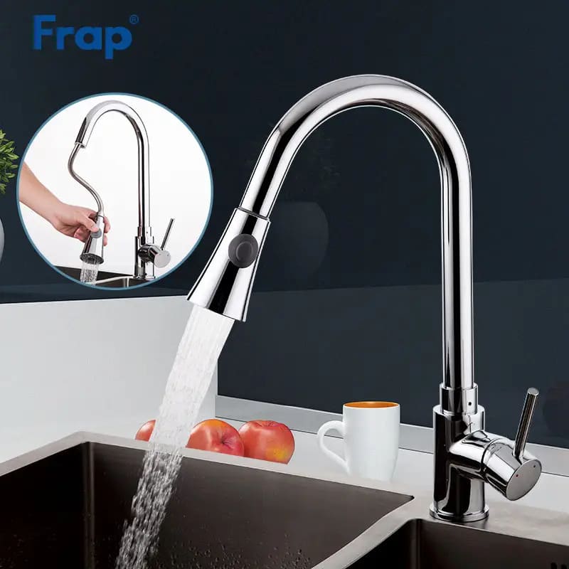 Змішувач для кухні FRAP F6052 з висувним виливом, 2 режими, хром