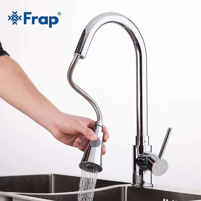 Змішувач для кухні FRAP F6052 з висувним виливом, 2 режими, хром