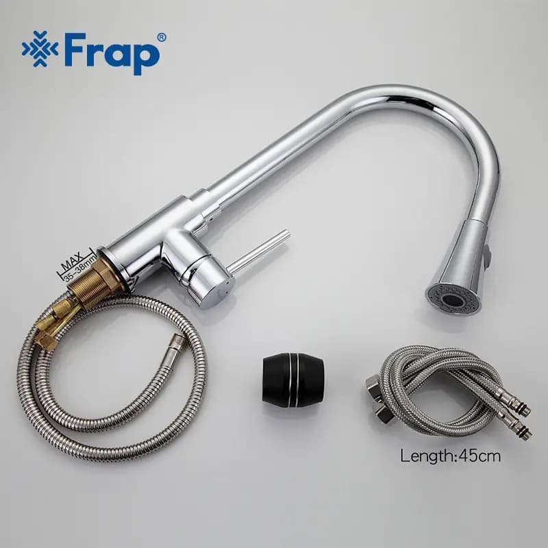 Змішувач для кухні FRAP F6052 з висувним виливом, 2 режими, хром