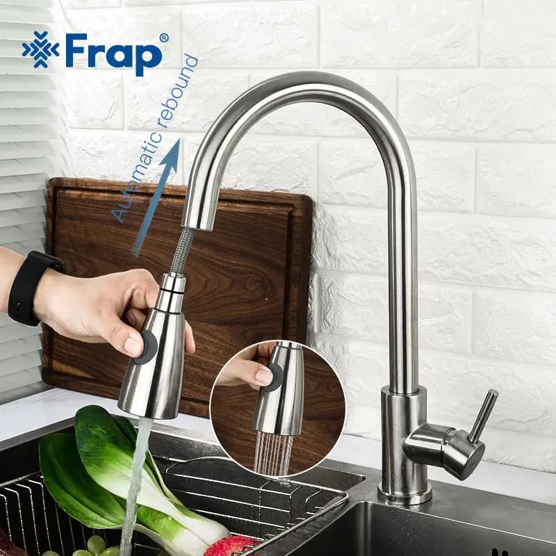Змішувач для кухні FRAP F60899-1 з висувним виливом, сталевий