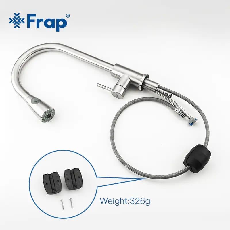 Змішувач для кухні FRAP F60899-1 з висувним виливом, сталевий