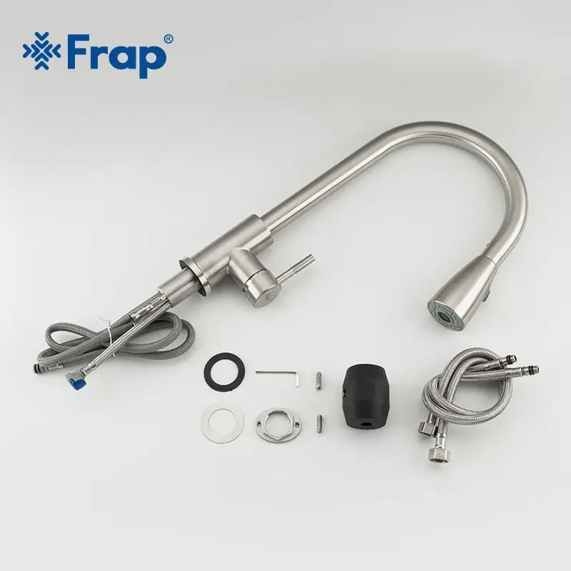 Змішувач для кухні FRAP F60899-1 з висувним виливом, сталевий