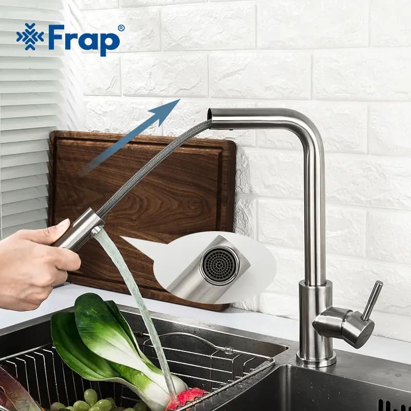 Змішувач для кухні FRAP F60899 з висувним виливом, сталевий