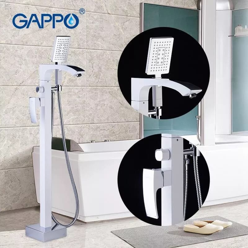 Змішувач для ванни підлоговий GAPPO G3007-8, білий/хром