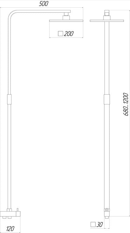 Душова колона Globus Lux GL-BAR-0707 квадратна, стійка + 2 лійки + 2 душ. Шланга, Латунь