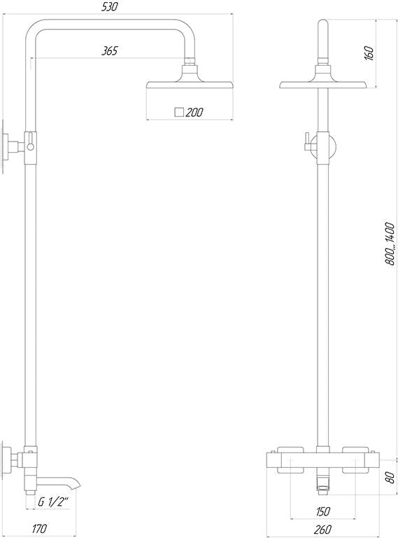 Душова система Globus Lux GLM-0041T Куб Termostatic Штанга Круглая 1350мм, з виливом латунь