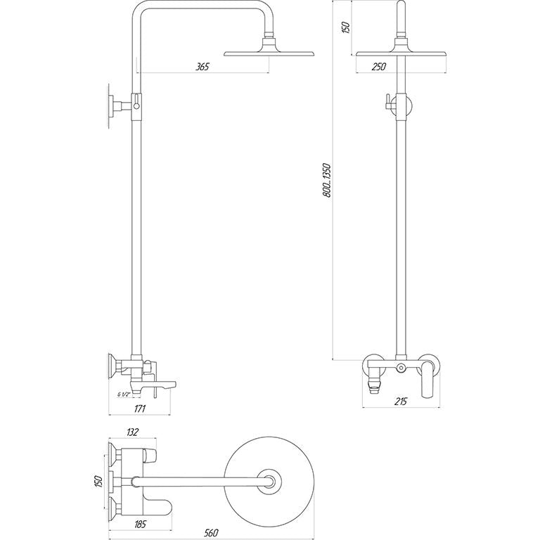 Душова система Globus Lux GLA-0002N-10-BB LAGUNA, з поворотним виливом латунь, Чорний мат