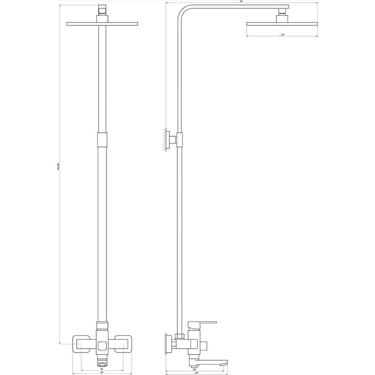 Душова система Globus Lux VAN-GLM-0026-10-BB Milano з виливом латунь H=150см, Чорний Мат.