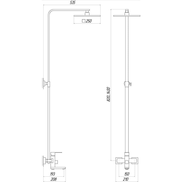 Душова система Globus Lux SICILIA VAN-SBQ-SH-02-304 Нерж., з виливом, Тропік SUS 250*250мм