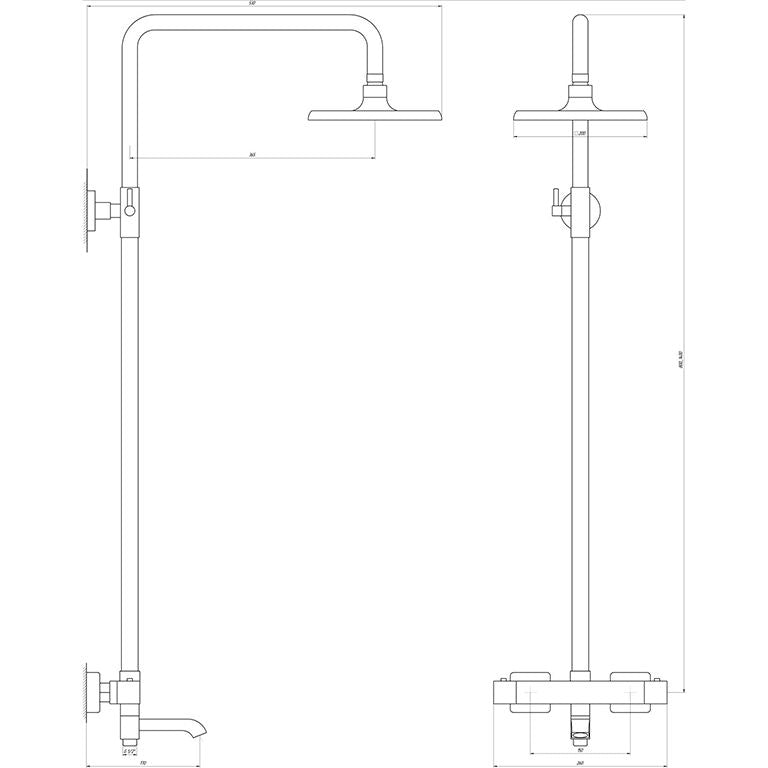 Душова система Globus Lux Laguna GLA-0041T-BB Termostatic Штанга 1400мм, з виливом Чорний Мат.