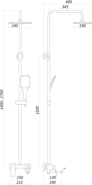 Душова система TOPAZ ODISS TO 18102-H52-BL з виливом, комплект Чорний,