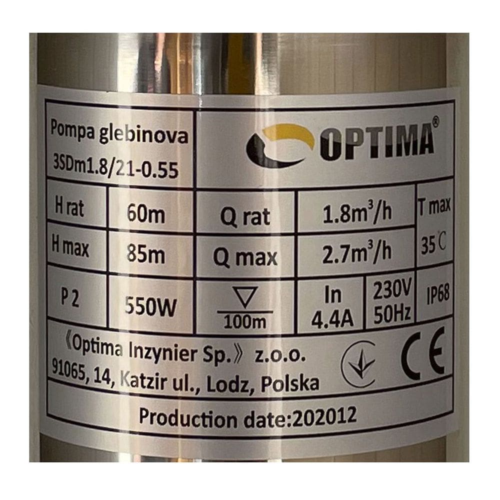 Насос свердловинний OPTIMA 3SDm1.8/21 0.55 кВт 85м + пульт + кабель 45м